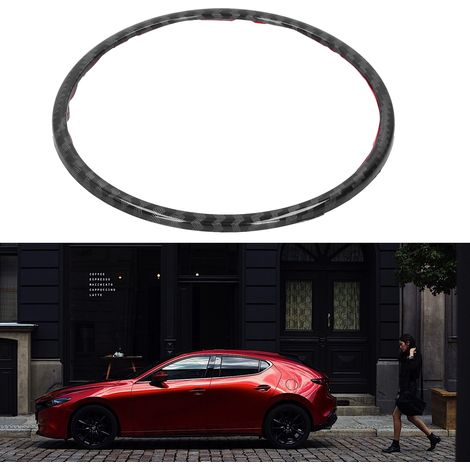 Autocollants et anneaux décoratifs brillants pour volant de voiture, compatibles avec Mazda 3/Axela 2020, finition fibre de carbone noir brillant. (1/5)