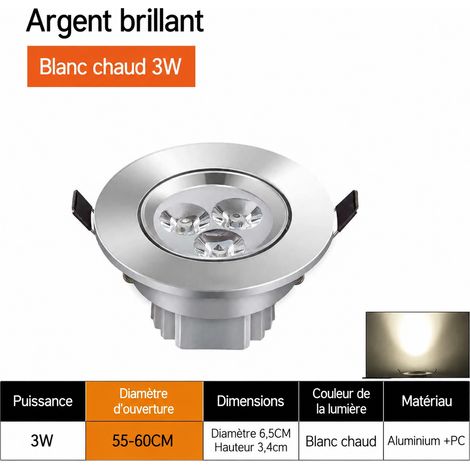 Spot encastrable LED de plafond orientable 3W lumière blanche Ø 6,5 cm argent brillant 6.5 cm 3w réf 80 g – Livraison gratuite
