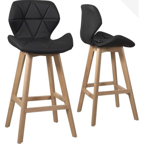 Ensemble de 2 chaises de bar scandinaves, assise rembourrée en similicuir avec dossier, hauteur d'assise 67 cm, pieds en hêtre FATA (blanc) (1/5)