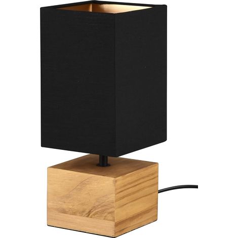 1 Lampe de table, Base en bois, Abat-jour tissu, Interrupteur cordon, Salon Chambre (1/4)