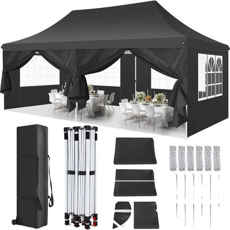 Carpa plegable, resistente a la intemperie, de montaje rápido, color negro. (1/2)
