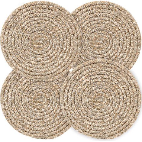 Set di 4 tovagliette rotonde, set di posate in vari colori, tovaglietta resistente al calore, sottobicchiere rotondo intrecciato, sottobicchiere antigoccia (1/5)