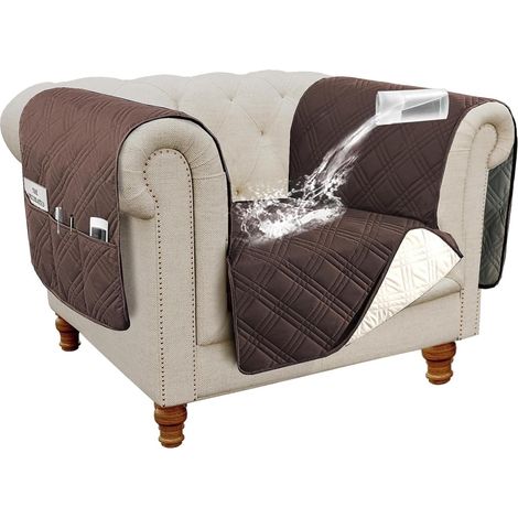 Waterproof sofa cover, non-slip and washable sofa protector, furniture protector for dogs and children in the living room (1 seater, brown) (1/5)