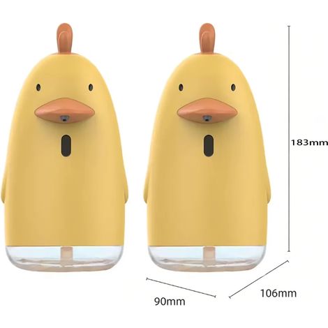 Distributeur de savon automatique (jaune, lot de 2) : rechargeable par USB, design mignon et ludique, sans contact, pour le lavage des mains des enfants. Distributeur de savon mousse. (1/5)