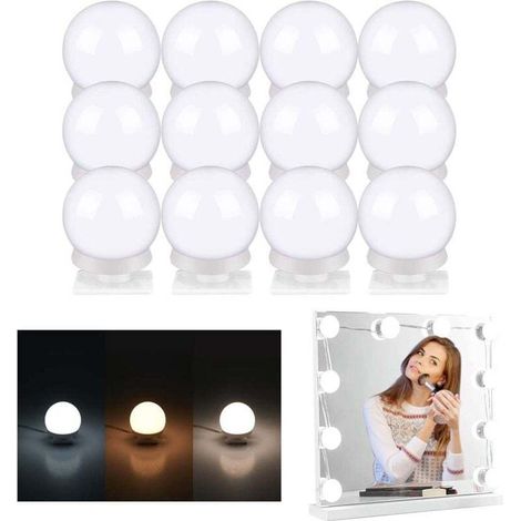 LED Miroir Coiffeuse Lumiere Hollywood: 12 Lampes LED Lumiere Éclairage Maquillage, 3 CouleursRechargeables USB Intensité Variable (1/4)