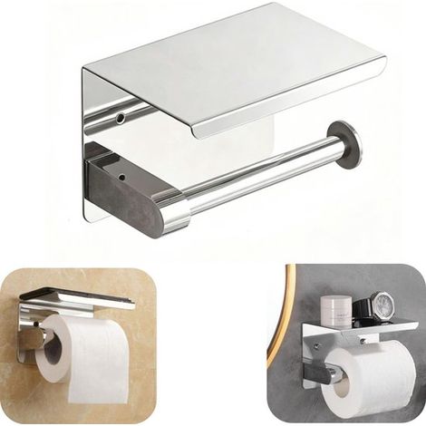 Étagère porte-rouleau 14 x 10 cm - support inox avec porte-téléphone, argent (1/5)