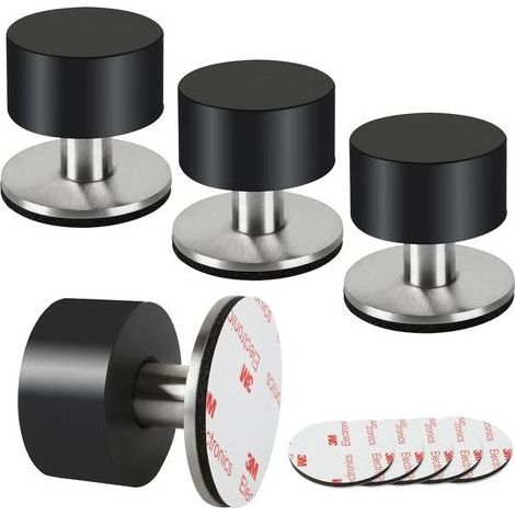 Lot de 4 butées de porte autocollantes en caoutchouc pour plinthes et sols, noires avec adhésif puissant, insonorisation pour la maison et le bureau.