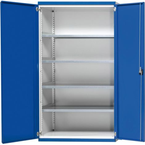 Schwerlastschrank B1085 x T400 x H1950 mm RAL7035/5010 o. Mittelwand 4 Böden