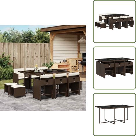 vidaXL Ensemble à manger de jardin et coussins 11 pcs marron rotin (1/5)