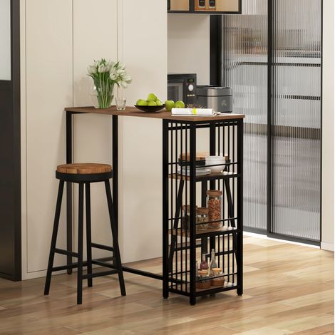 table repas rangement 120 cm bois brun métal noir bar OKMYHOME (1/4)