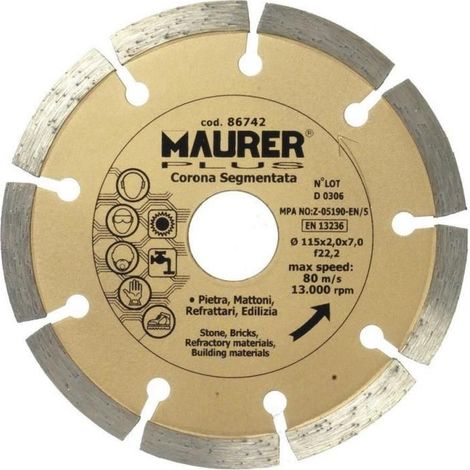 86742 - DISCO DIAMANTATO CORONA SEGMENTATA 115X2X7 MM PIETRA MATTONI REFRATTARI EDILIZIA - UMIDO SECCO (1/2)