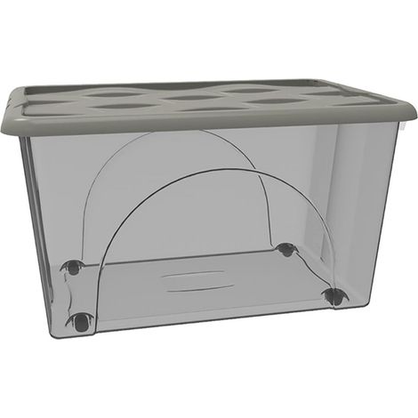 Contenitore con Coperchio e 4 Ruote Box Portaoggetti 60 LT STORAGE  Salvaspazio Sovrapponibile scatola 60x40x33 Organizer Multiuso organizzazione Casa Bagno Ufficio - colorigenerali: Grigio Talpa