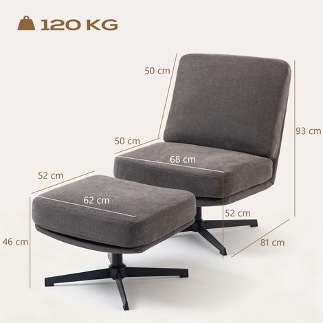 Fauteuil avec repose-pieds, fauteuil pivotant aspect lin pour salon, gris foncé (1/5)