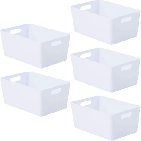 Set of 5 Baskets of Storage Plastic with Handles – Tray Storage Kitchen & Bathroom – Small Tray Empilable 3,9L – Box Storage Plastic for Home & Desk (1/5)