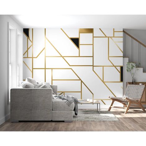 Papier peint geometrique lignes dorees sur fond ivoire 1 - 500 x 270 cm (1/2)