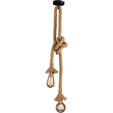 Suspension rétro en corde, style industriel loft vintage, double tête, en rotin, ampoules LED - 20 (1/5)