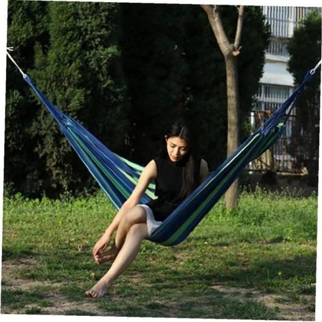 Hamac - Toile - 190 x 80 cm - Charge Max 75 kg - Pour Jardin Extérieur Camping Plage Voyage - Bleu - 1 Pièce (1/2)
