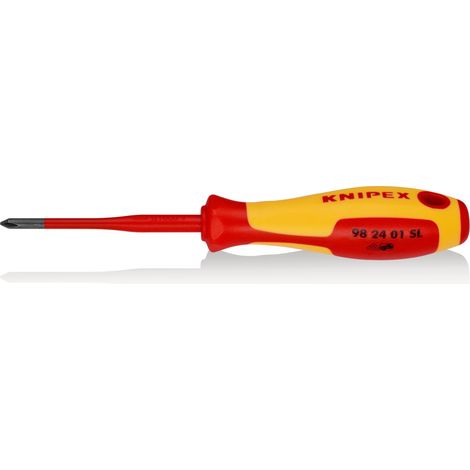 KNIPEX 98 24 01 SL Destornillador (Slim) para tornillos cruciformes Phillips® mango aislante en dos componentes, según norma VDE Barnizados 187 mm