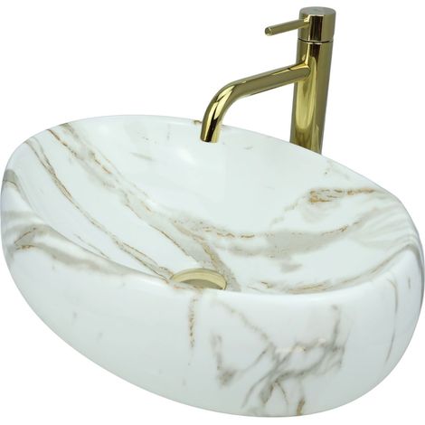 GTM Design Aufsatzwaschbecken 48 cm – Glanz Modern Waschbecken ohne Hahnloch – Elegantes Aufsatzwaschbecken Oval für Badezimmer und Gäste WC – nur Bad Waschbecken (1/5)