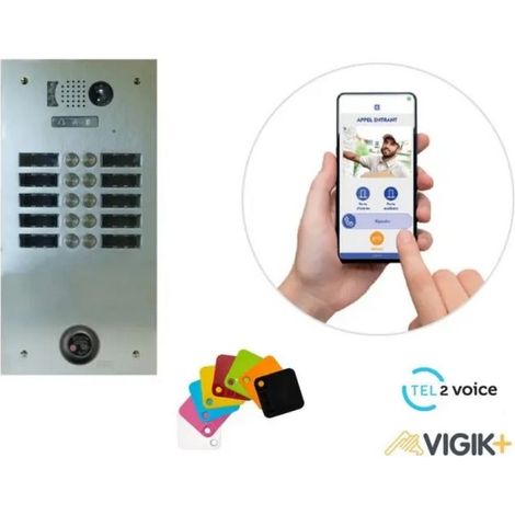 KIT TEL2VOICE 2R 10BP PROGRAMME 10 ANS avec centrale contrôle d'accès KCVPLUS1P - URMET KVT2V10A/210
