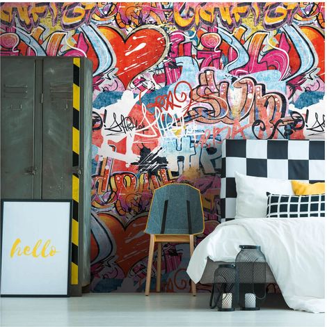 Photo wallpaper wall Profhome 770631 non-woven wallpaper smooth graffiti matt red blue yellow orange white 1,59 m x 2,8 m (1/5)