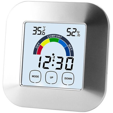 [JAMAIS UTILISÉ]Horloge , écran LCD Tactile intérieur Thermomètre Hygromètre Réveil électrique Horloge météo  1 pcs (3.3x3.3in) (1/5)