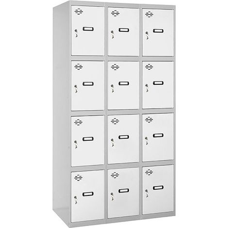 SimonRack Armadietto Spogliatoio Metallico 12 Ante, 3 Moduli, 1800x900x500 mm, Serratura con Chiave e Areatori, Grigio/Bianco - Simonlocker