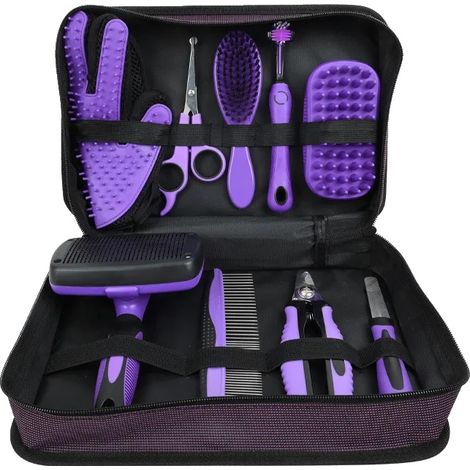 Kit per la toelettatura degli animali domestici, forbici, spazzola a setole metalliche, 9 pezzi (1/2)