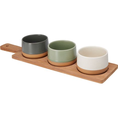 Bols en céramique pour snacks VOYO, 3 pièces sur un plateau allongé. (1/3)