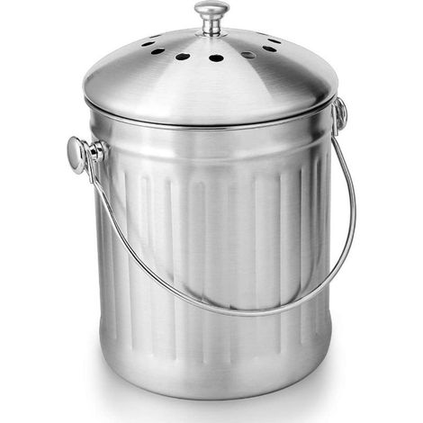 5L Stainless Steel Compost Bucket – Kitchen Compost Bin – Double Layer Carbon Filter – Rust and Crack Resistant (1/5)