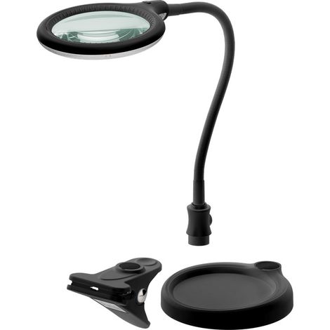 goobay 64990 Lámpara lupa LED 6W 480lm/ soporte lámpara lupa, pinza/lente cristal 100mm 1,75 aumentos/lupa trabajo cosmética, soldadura, manualidades, leer/cuello cisne/lámpara sobremesa