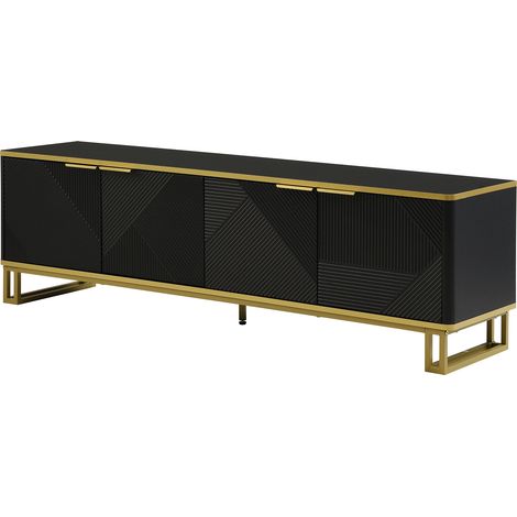 Mueble TV con 4 puertas de MDF y estructura de hierro, 160 x 37,5 x 48 cm, negro y dorado MODENUIT (1/5)