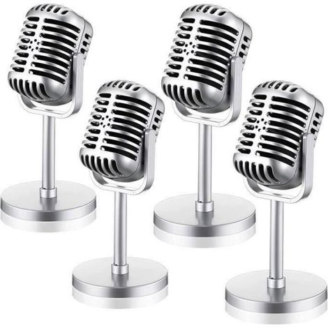 Accessoire Microphone - Modèle Vintage - Décoration Scène Table - Jouet Éducatif - Lot de 4 Pièces (1/4)