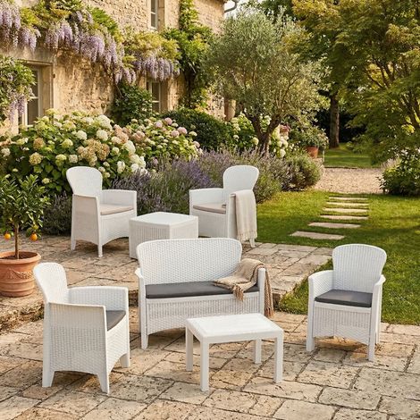 Dervio Outdoor Lounge-Set, 6 Sitzplätze, 2 Tische, Made in Italy, Wasserdicht, Wasserabweisend, Weiß (1/5)