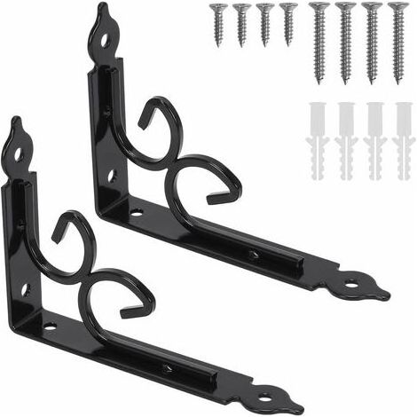 Équerres murales en métal noir vintage 150x115x3mm – Lot de 2 – Capacité de charge élevée – Installation facile avec vis et chevilles (1/5)