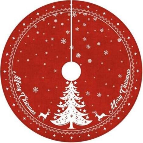 Couverture pour sapin de Noël, 122 cm, rouge, ronde, pour sapin de Noël, chevreuil et flocon de neige, décoration de Noël pour la maison (1/5)