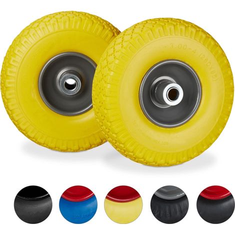 Roue de diable, 2x roue de brouette caoutchouc, pour axe de 20 mm, 3.00-4", 260 x 85 mm, jaune-gris (1/5)