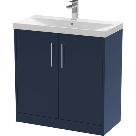 Hudson Reed Juno Satin Midnight Blue 800mm 2 Door Vanity Unit and Thin Edge Ceramic Basin - JNU2905D (1/5)