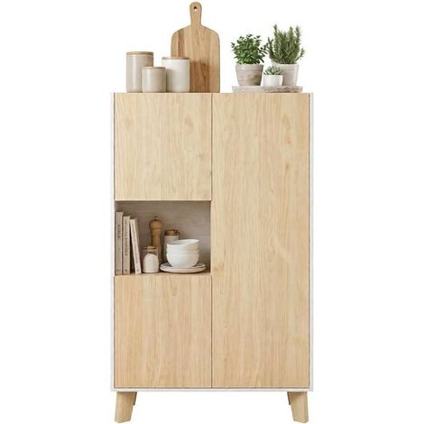 CHICFURN Aparador de salón 80 x 40 x 135 cm en MDF y aglomerado blanco y roble claro (1/5)