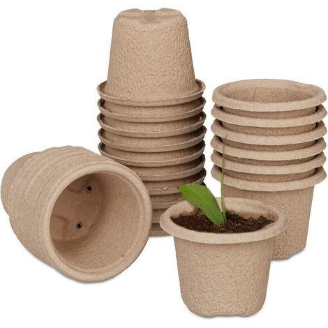 Godets semis biodégradables, Lot de 24, Cellulose, H x D 8 x 11 cm, Pots de Jardinage Ronds, Grand, Nature