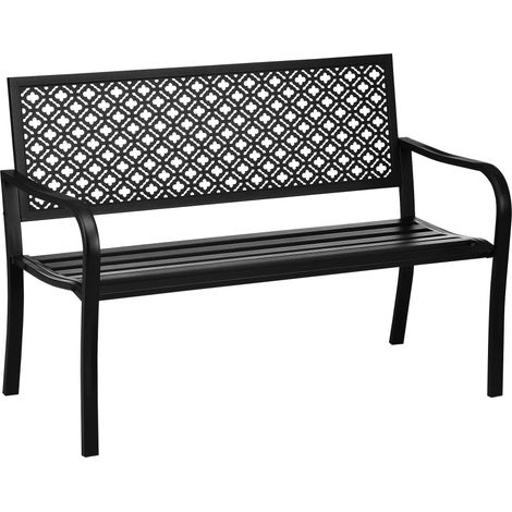 Banco de jardín de 2 plazas de acero negro con respaldo y reposabrazos 127 x 63 x 83 cm (1/5)