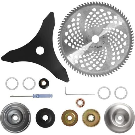 Lame de débroussailleuse carbure, couteau désherbeur acier, universel avec 2 jeux d'adaptateurs (SKU: 93180563 927LIU21) (1/2)