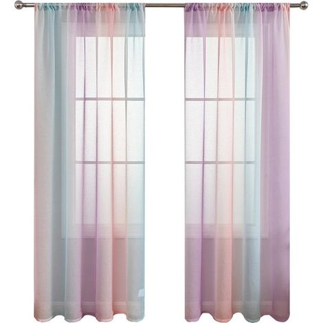 Zweiteilige, transparente Vorhänge in den Farben Rosa, Lila und Grün (140 x 260 cm)