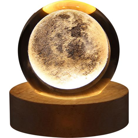 1 Veilleuse, boule de cristal, gravure laser 3D, système solaire, socle en bois, éclairage USB, décoration chambre (1/5)