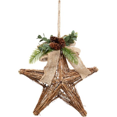 Déco murale Étoile en Bois Jute et Pomme de pin H 26 cm - Feeric Christmas (1/2)