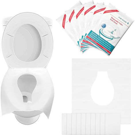 60 Pcs Protege Toilette Jetable, Protege Cuvette WC Jetable, Housse de Siège de Toilette pour Enfants et Adultes, Imperméable, Emballé Individuellement, pour Voyage Camping Hôtel Public (1/5)