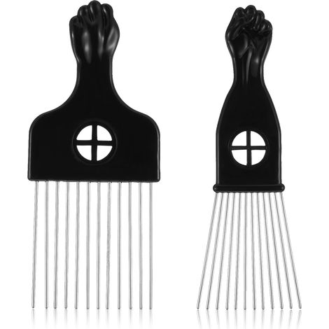 Lot de 2 peignes afro en métal Peigne à boucler Large peigne à dents bouclées En acier inoxydable Peigne à boucler Noir Afro Outil (1/4)