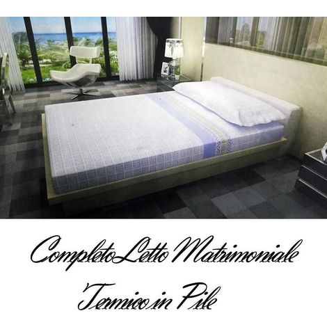 TrAdE Shop Traesio - Completo Da Letto In Pile Lenzuolo Sopra E Sotto 2 Copricuscino Blu A Righe -