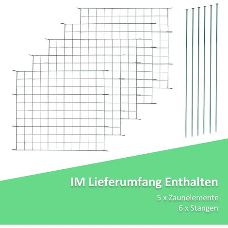 Wolketon Teichzaun Gartenzaun 11tlg Set Zaun Teich 5 Zaunelemente und 6 Befestigungsstäben. Welpanauslauf. Metall. Gartenzaun. Freigehege. Teich. Zaun. Gitterzaun (Gerade)