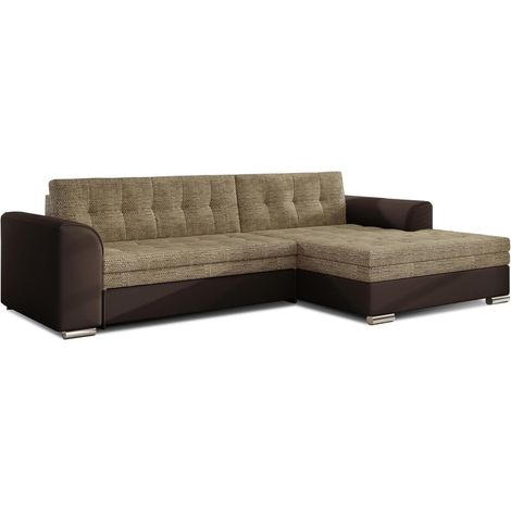 Canapé d'angle convertible CONFORTO 4 places beige et chocolat – angle droit (1/3)